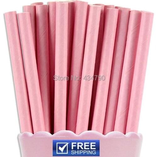 200pcs Cheap Plain Pink Paper Straws Bulk Wholesale,Solid Color Pink Cake Pop Sticks,Baby Shower Party Supplies Decorations