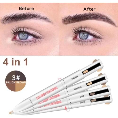 4 In 1 Eyebrow Pencil Waterproof Drawing Eye Brow Pencil Long Lasting Easy Color Eyebrow Contour Pen Women Makeup Cosmetic Tool