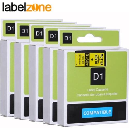 5Pcs Black on yellow 40918 label tapes compatible dymo d1 label printers 9mm*7m label ribbon cassette for dymo label manager 160