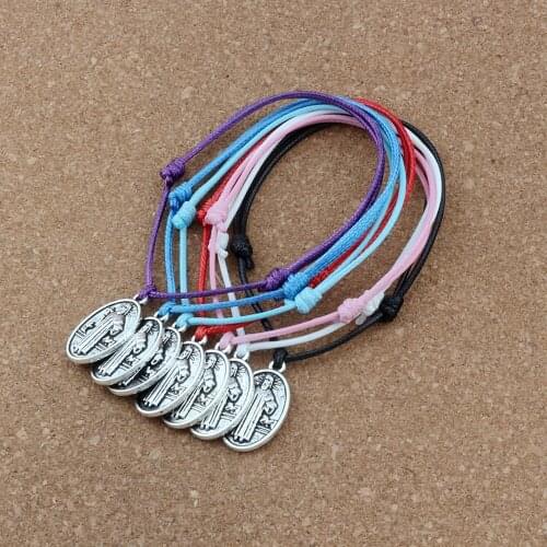 70Pcs Jesus Christ Religion Charm Pendant Adjustable Korea Waxed Cotton Cord Bracelets 7color B-440