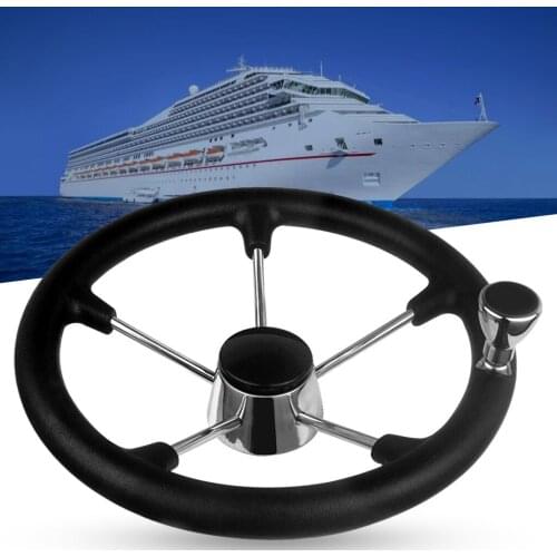 Boat Accessories Marine 13-1/2 Inch Stainless Steel 5 Spoke Steering Wheel with Black Foam Grip and Knob Accessories Tool
