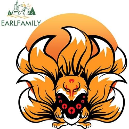 EARLFAMILY 13cm x 12.3cm for Cute Kitsune Japan Fox Car Sticker Cartoon Car Assessoires Refrigerator Decal Waterproof RV Decor