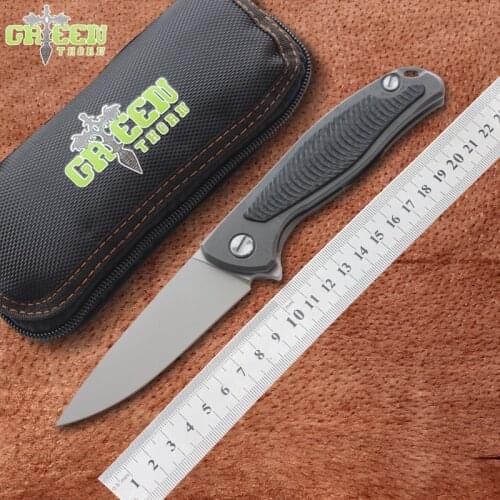 Free shipping,Green thornF95 folding knife D2 Blade G10 TC4 carbon fiber handle outdoor camp hunting pocket fruit knife EDC tool
