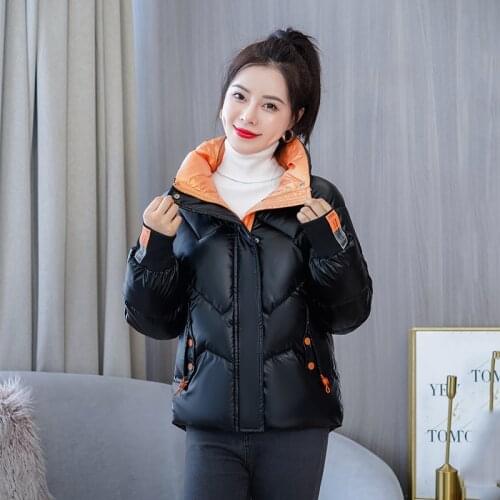 Glossy Women Winter Jacket Long Sleeve Stand Collar Thick Ladies Puffer Coats Solid Zipper Warm Down Coat Casual Outwear Female