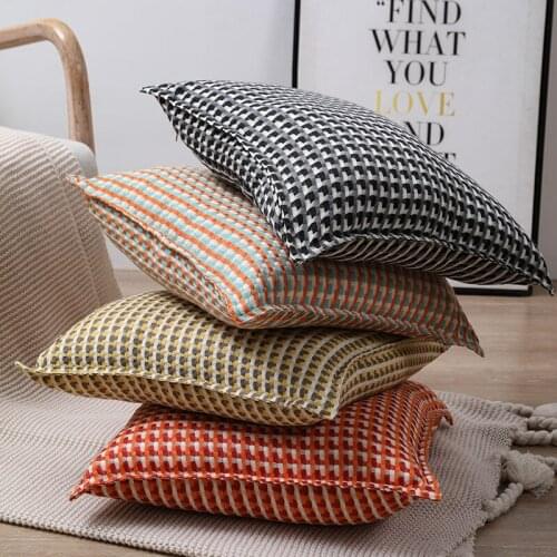 Knitted Cushion Cover 45x45cm Boho Decorative Stripe Plaid Pillows Decor Home Living Room Yellow Black Soft Fall Pillow Cover