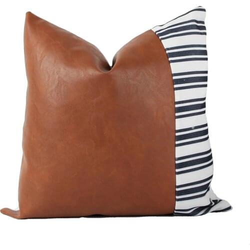 Faux Leather and Cotton Decorative Throw Pillow Covers , Modern Home Decor Accent Square Bedroom Living Room Cushion Cases