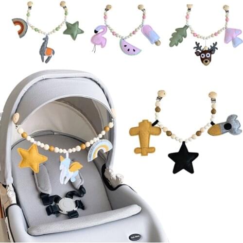 Baby Toy Wooden Pram Clip Baby Mobile Pram Plush Bead Pacifier Chain Chewable Rattle Baby Wooden Teether Necklace Teething Beads