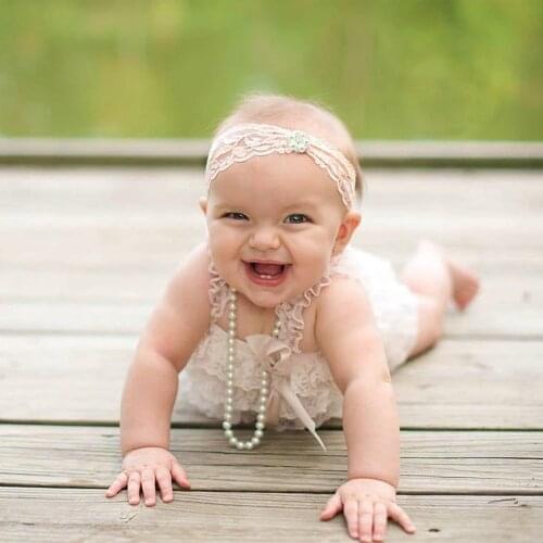 Baby Girl Solid Color Lace Hairband Shining Pearl Rhinestone Elastic Headband Infant Headwear Hair Accessories Photography Props