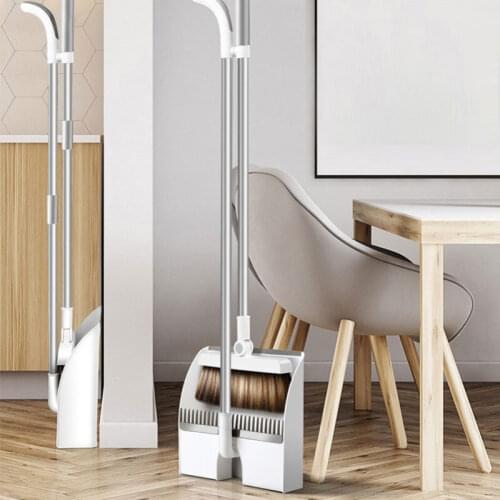 JOYBOS Home Windproof Broom & Dustpan Set Stainless Upright Extendable Broomstick Floor Cleaning Brush Soft Comb Teeth JBS16