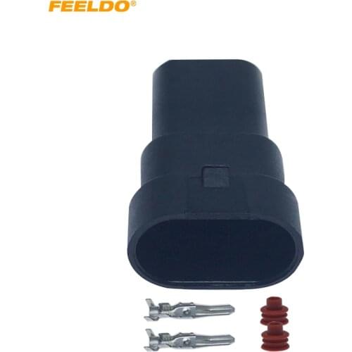 FEELDO 100Pcs Waterproof Auto HID Headlight Bulb Socket Connector For 9006/HB4 LED/HID Light 2Pin Way Plugs #FD6114
