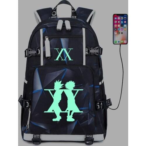 HUNTERxHUNTER Cosplay Oxford Luminous USB Charging Port School Shoulder Bag Teentage Laptop Travel Backpack