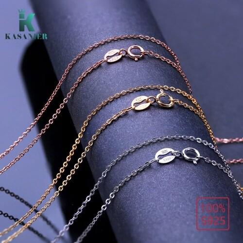 KASANIER S925 Sterling Silver Thin Cross Link Chain Fine chain 1.1/1.3/1.4/1.7MM wide "O" Necklace for Girl Woman Jewelry