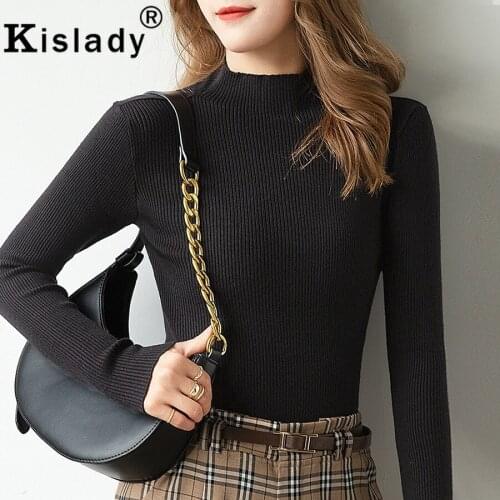 Kislady Plus Size Gothic Harajuku Knitted Shirt Sexy Turtleneck Solid Vintage Slim Shirts Korean OL Patchwork Tops Women Clothes