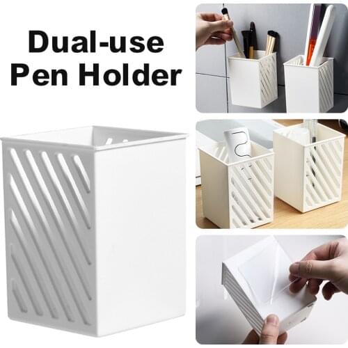 Mini Square Pen Holder Pencil Box Self Adhesive Storage Rack for Pen Pencil Makeup Brush School Office Desktop Pen Cup Dropship