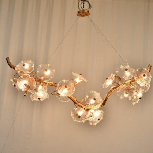 ODYSEN ART DECO Copper Chandelier Tree Branches Handmade Glass pendant lamp for Kitchen Island Villa Lobby Retro Vintage Light