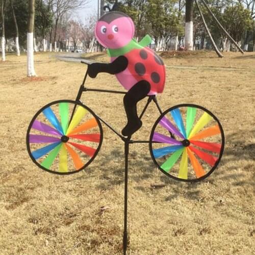 Cute Ladybird Bike Windmill Whirligig Garden Lawn Yard Decor Wind Spinner