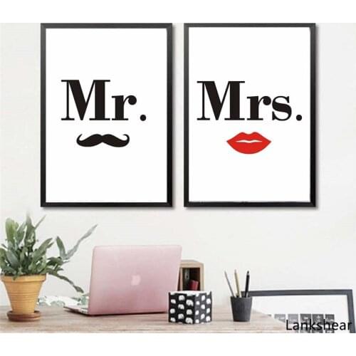Mrs.&Mr. Beard Lips Posters Prints Couple Canvas Painting On The Wall Decoration For House Living Bedroom Creative Art Pictures