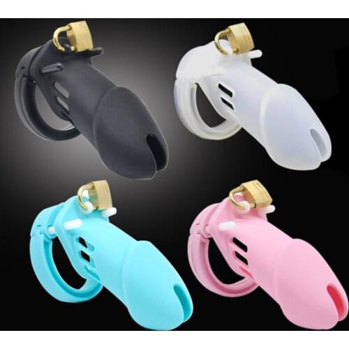 Male Silicone Chastity Device Cock Cage Sex Toys with 5 Penis Ring Adult Belt Brass Lock