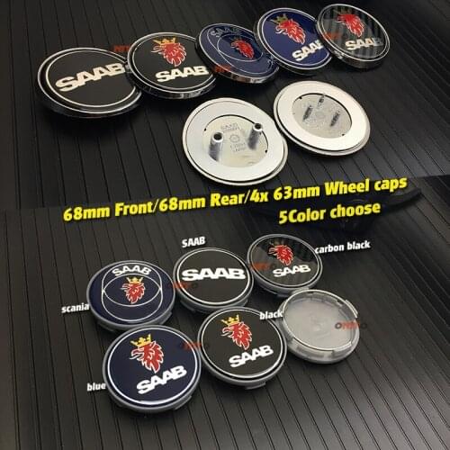 6pcs bonnet boot 68mm Saab 9-3 9-5 9-2x 9-5x 9-7x 9000 car emblem Wheel Center Hub Cap wheel Badge covers 62mm Auto Accessories