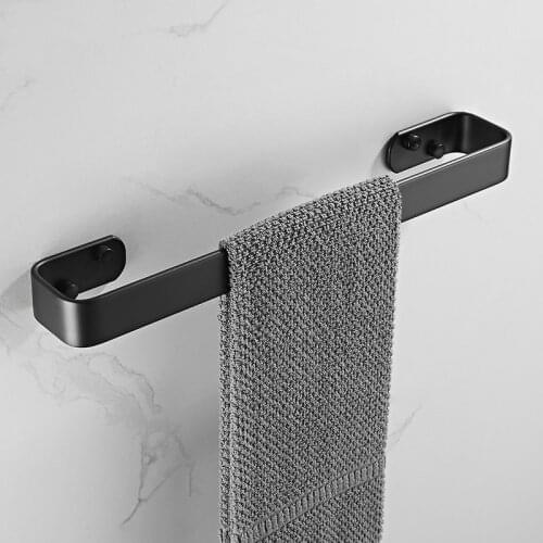 Black Towel Bar Single Washroom Towel Rack Hanging Holder Black Wall Mounted Towel Bars Bathroom Accessories Organizer Home