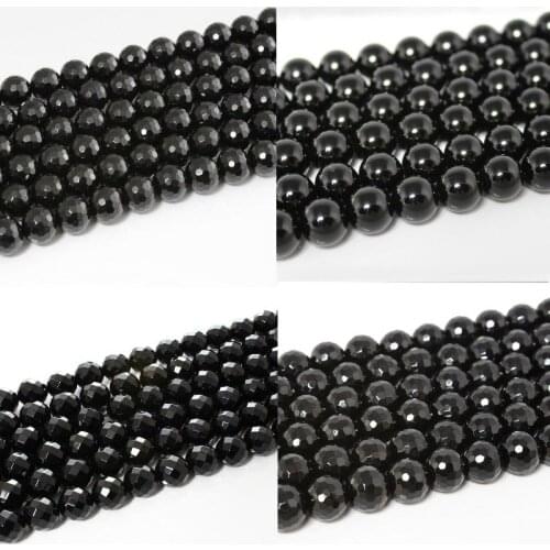 6 8 10 12mm Natural Black Agate Onyx AAA Level Round Faceted Fine Gemstone Loose Beads for Necklace Bracelet DIY Jewelry Making