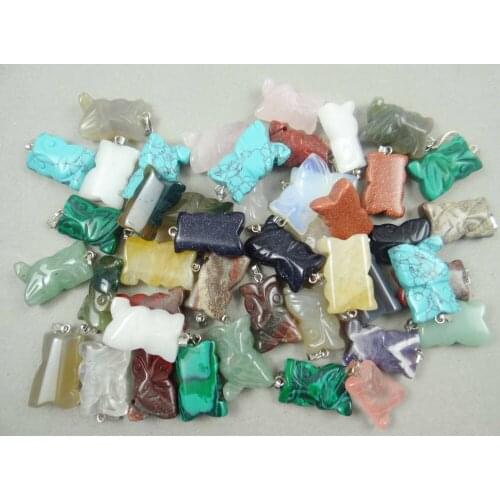 Natural stone Turquoises Quartz Crystal Opal tiger eye owl Pendant for diy Jewelry making necklace Accessories24pcs