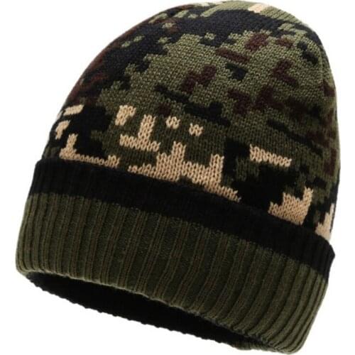 Men Women New Winter Elasticity Knitting Bonnet Skullies Beanie Cap Camo Thick Plush Lining Warm Skiing Knitted Cuffed Beanies