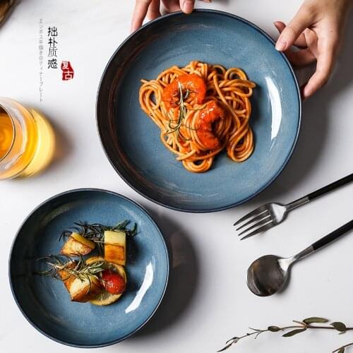 Pure color European dishes creative household fish dishes retro shallow basin deep dishes ceramic western tableware