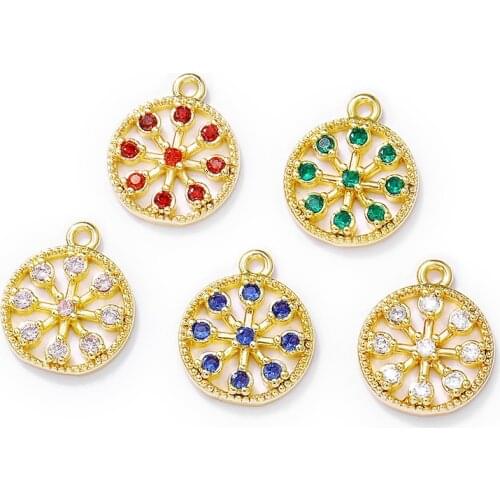 Factory wholesale Gold Color Brass and Zircon Round Charms Pendants Necklace and Bracelet Earring Diy Jewelry Accessories
