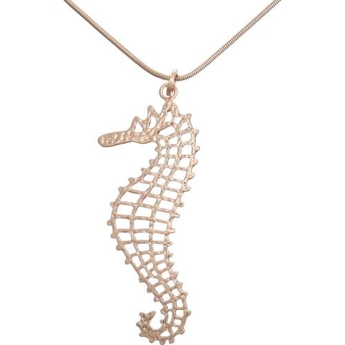 New Fashion Hollow Out Hippocampus Seahorse Pendants Long Chain Mens Womens Gold Silver Color Necklace Jewelry Gift