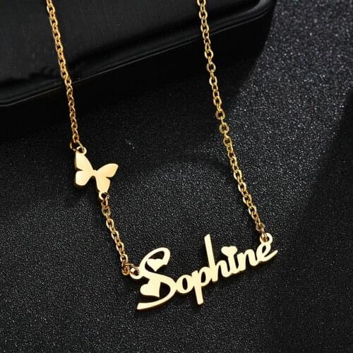 Personalized Butterfly Name Necklace Heart Pendants For Women customzied letter chokers necklaces Jewelry