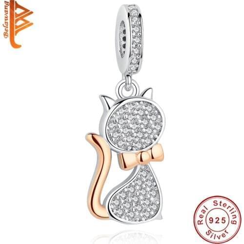 Authentic 925 Sterling Silver Lovely Cat Charm Beads Fit Original Charm Bracelet Pendant Authentic DIY Jewelry Gift