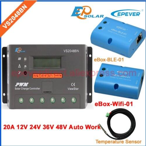 Regulator solar 12V/24V/36V/48V battery charger solar controller VS2048BN 20A wireless communication adapter and sensor