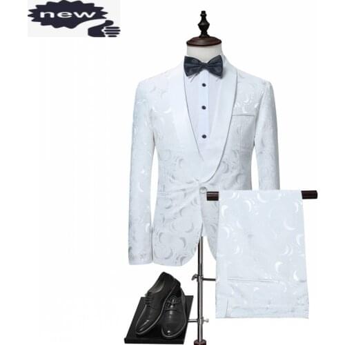Luxury Men Casual Suit Set White Single Button Slim Fit Traje British Style Wedding Suits Groom Tuxedos Costume Homme Mariage
