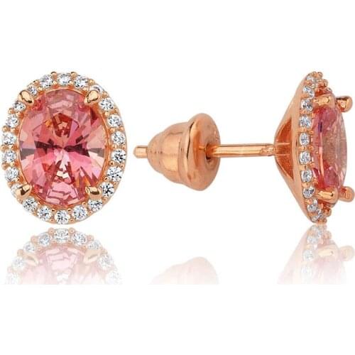 Valori Jewels 2 Carat, Zirconia Pink And White Oval Gemstone, Rose Gold Plated, Sterling Silver Earrings