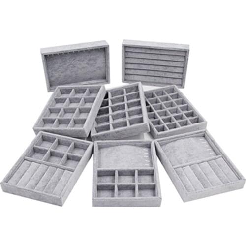 Stackable Velvet Jewelry Tray for Fashion Earring Necklace Bracelet Ring Organizer Display Storage Box Jewelry Display Box