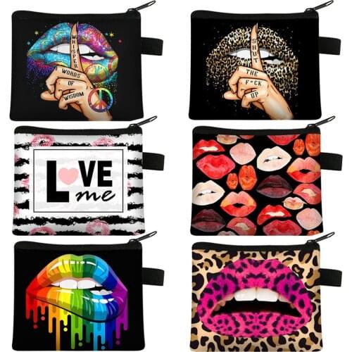Leopard Red Lips Coin Bags Fashion Girls Purses and Handbags Women Wallet Cute Coin Purse Money Card and Keys Holder Bag