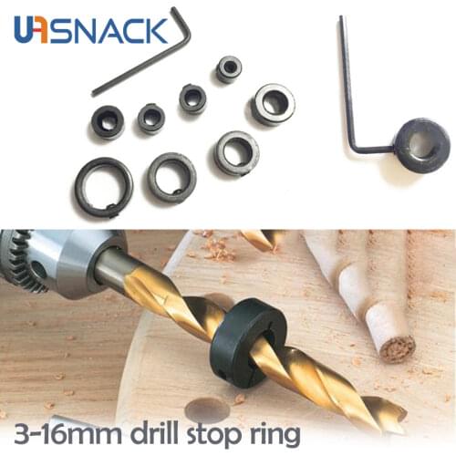 3-16mm Woodworking Drill Locator Drill Bit Depth Stop Collars Ring Positioner Drill Locator Wood Drill Bit Tools with Wrench
