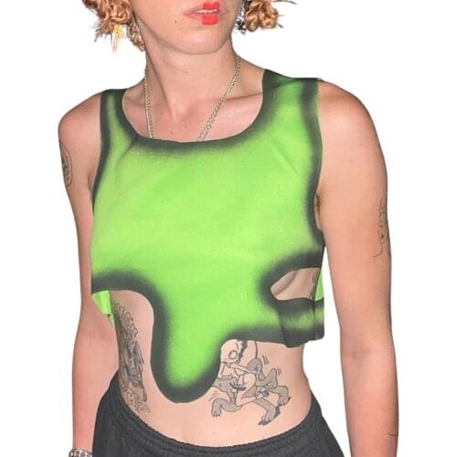 Womens Cut Out Tank Tops, Sexy Sleeveless Color Block Slim Fit Irregular Crop Tops