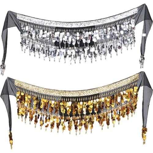Belly Dance Belt Costumes Sequins Tassel,Belly Dance Hip Scarf for Women,Chiffon Hip Skirts Belts Indian Dance Waist Chain