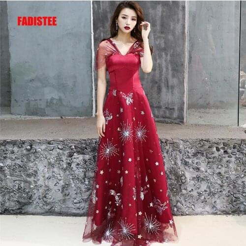 FADISTEE New arrival elegant long dress prom party dresses formal dress sequin pattern simple Burgundy evening dress 2019