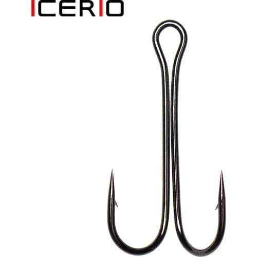ICERIO 10pcs/box Double Fishing Hook Carbon Steel Crank Barbed Jig Hook for Carp Fishing Fly Tying Soft Lure Fish Accessories
