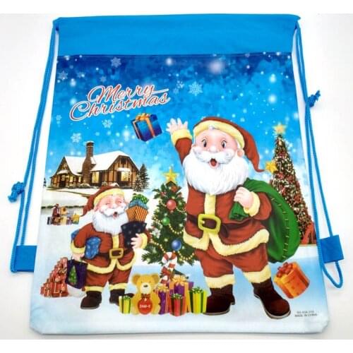 12pcs/lot Blue Drawstring Gifts Bags Merry Christmas Decoration Santa Claus Theme Non-woven Fabrics Events Party Mochila