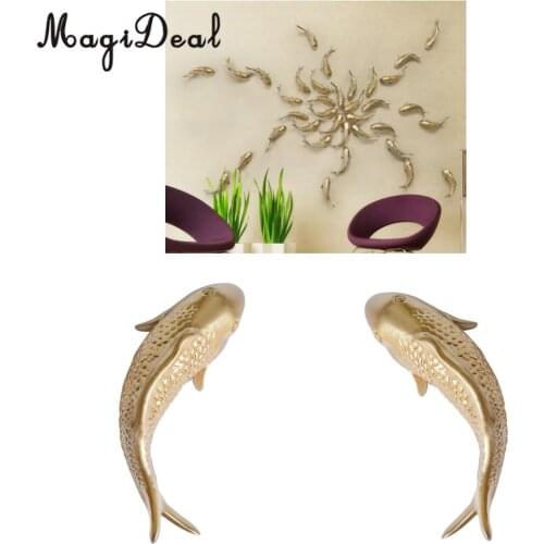 2pcs/set Decorative Ornament Goldfish Carp Resin Craft Wall Hanging Decoration Sculpture