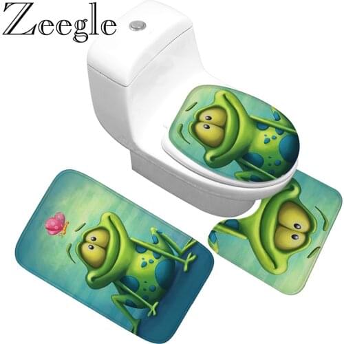 3pcs Cartoon Bath Mats Carpet Set Non-Slip Flannel Bath Mat Bathroom Floor Carpet Home Decor Toilet Seat Cover Rug Toilet Carpet
