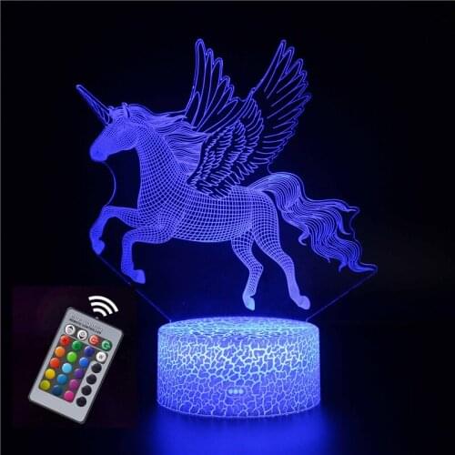 Unicorn 3d Lamp Illusion Childrens Night Light Bedroom Decoration Lights Gift for Kids Birthday Holiday Animal Led Nightlight