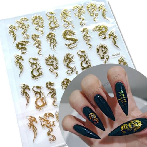 3D Nail Art Decal Stickers Self Adhesive Dragon Gold Design Sticker Art Acrylic NailsTips Decorations