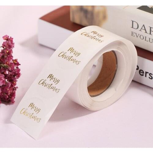 500pcs Transparent Gold Stamp Merry Christmas Stickers Party Business Seal Label Tag Box Decor New