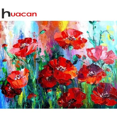 Huacan 5D Diamond Painting Full Drill Square Poppy Diamond Embroidery Mosaic Cross Stitch Flower Home Decoration
