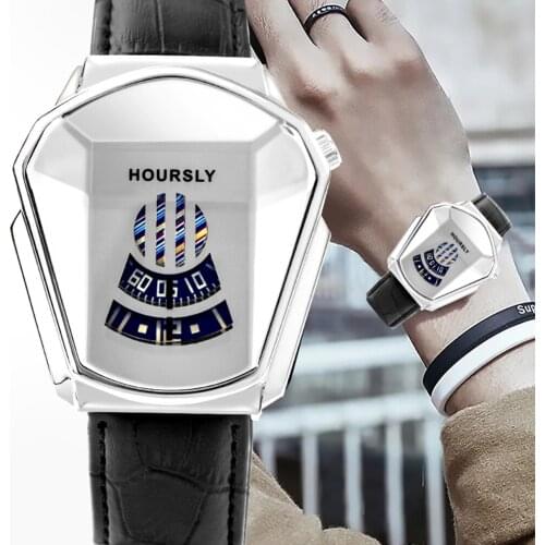 New Fashion Mens Watch Top Brand Luxury Sports Geometric Locomotive Quartz Watches Leather Band Wristwatch Male Clock Gifts